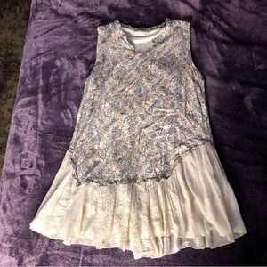 Paisley Vine Floral Tank Top Cream Ruffles Blue & Pink Paisley Fairy Size Medium